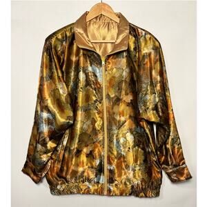 Vintage Reversible Metallic Satin Abstract Print Bomber Jacket